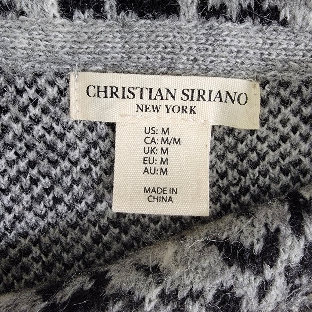 Christian Siriano Black White Gray Plaid 1 Button Cowl Neck Sweater Size Medium - Picture 7 of 10
